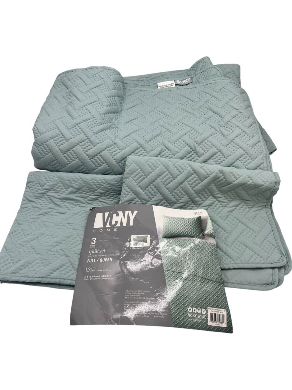 NWOB VCNY Home 3-Piece Nina Embossed Quilt Set Full/Queen Blue Textured Bedding